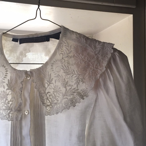 VTG Linen Lace White Blouse - Picture 4 of 8